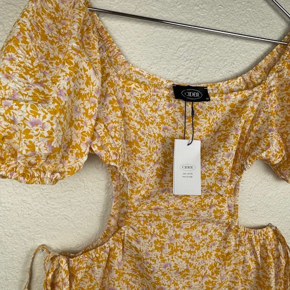 Cider Yellow Floral Cut Out Mini Dress NWT - Picture 4 of 8